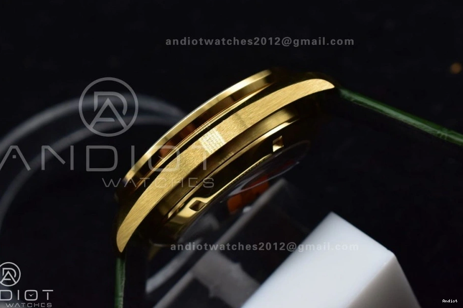 Manual Dial Moonwatch YG Green Speedmaster Strap Moonshine Green in Chrono Leather RMF Gold on Best Edition 0101